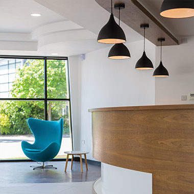 The refurbished reception area at the Aurora Offices